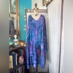 Vintage Purple Galaxy Moon Whimsigoth Witchy Moon Dress with Pockets One Size